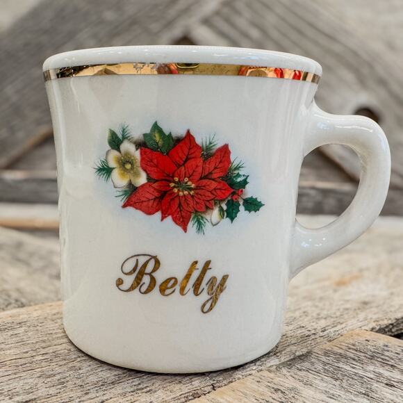 Homer Laughlin Other - 1982 Vintage Homer Laughlin "Betty"/Poinsettia Christmas/Holiday Gold Rim Mug-3"